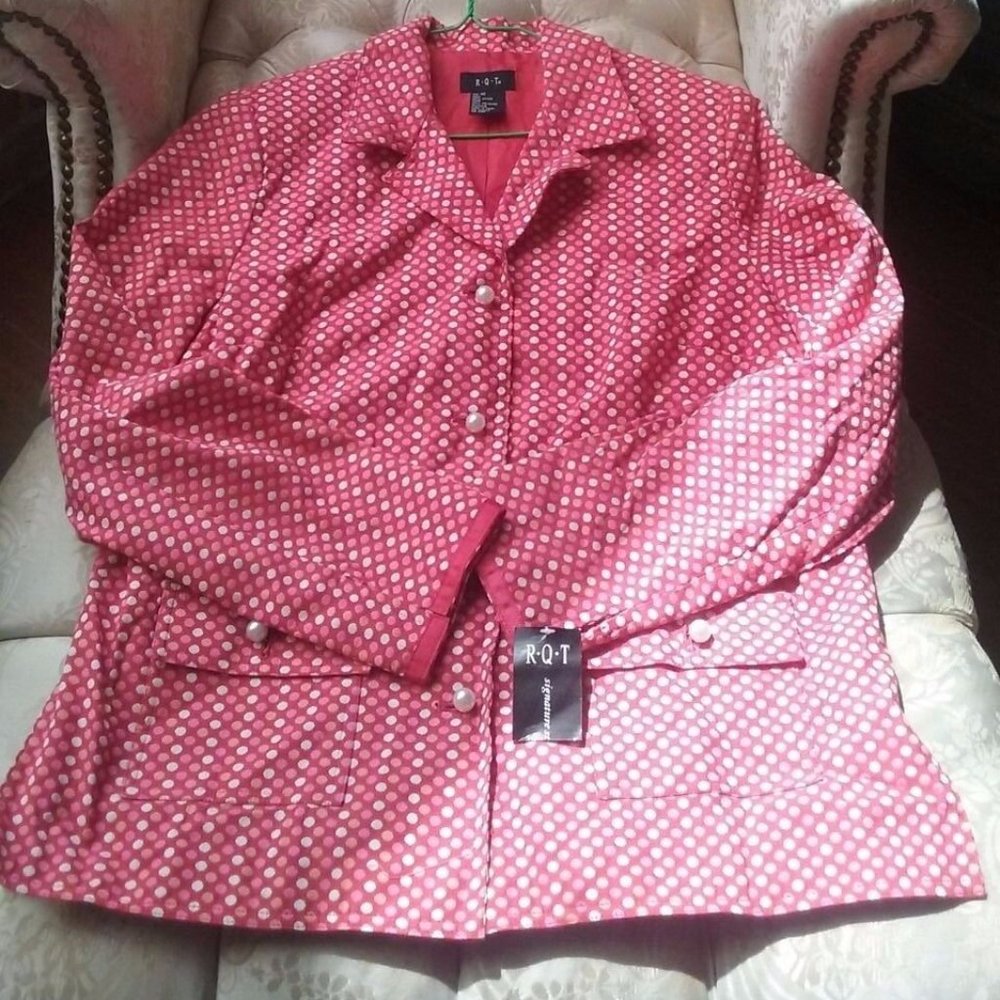 R.Q.T Pink Orange White Multicolor Cotton Jacket Blazer Overcoat Women Size 10 - Picture 5 of 11